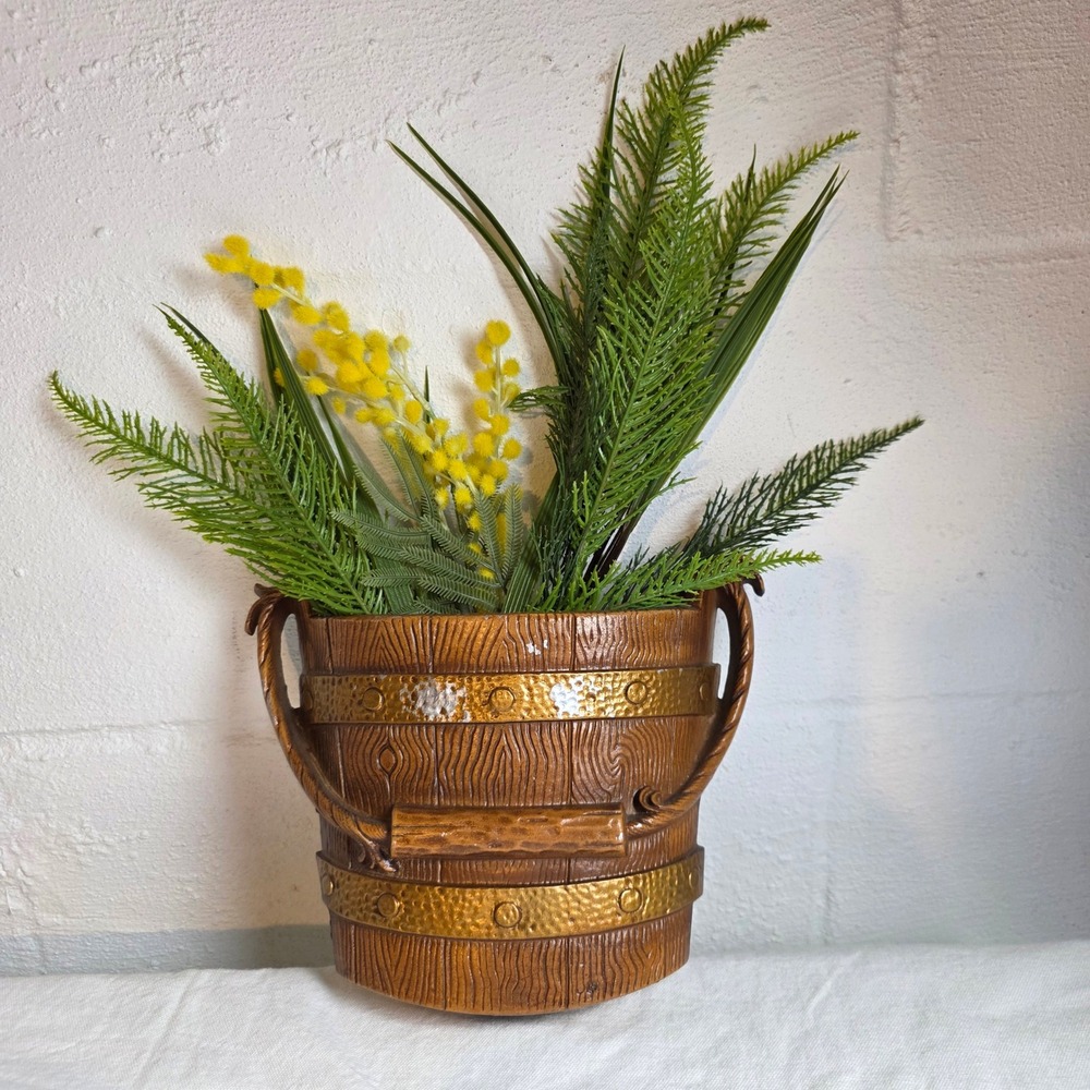 Vintage Hoda Sexton 1976 Brown Cast Metal Farmhouse Bucket Wall Pocket